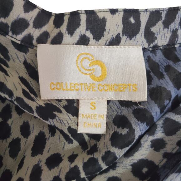 Collective Concepts | Leopard Print Sheer Button Front Blouse Roll Tab Sleeves - Picture 5 of 8